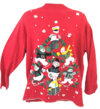B P DESIGN Women Sweater Ugly Christmas tree sz XL Snowman vintage 1990s red - £23.18 GBP