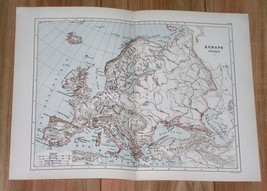 1887 Original Antique Physical Map Of Europe Poland Germany France Hungary Italy - £13.44 GBP