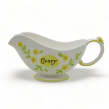 Unmarked Porcelain Gravy Boat White With Yellow Daisies 8&quot; Long - $12.74
