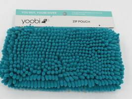 Yoobi Fuzzy Pencil Travel Cosmetic Zip Pouch Teal Blue w Zipper  - £6.22 GBP