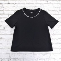 Allison Daley Top Womens Small Petite Black Embroidered Short Sleeve Crew Neck - £12.78 GBP