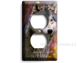 Gray Wolf in the autumn forest colorful woods duplex outlet receptacle wall plat - £8.78 GBP