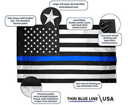 3 x 5 Police Thin Blue Line American Flag (Pole Sleeve) Nylon Embroidered Sewn - £28.76 GBP