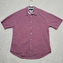 Tommy Hilfiger Men&#39;s Shirt Size L Large Red Small Check Short Sleeve Button Up - $16.87