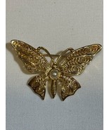 New View Signed Butterfly Brooch With Faux Pearl - £15.64 GBP