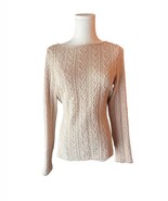 Ralph Lauren Cable Knit Sweater Women PL Ivory 100% Cotton Crew Pullover... - $23.16