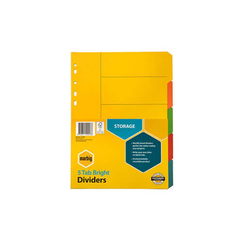 Marbig Manilla Bright Dividers (A4) - 5 Tab - $14.65