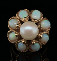 14k Yellow Gold Opal and Cultured Pearl Cocktail Ring Size 7 Jewelry (#J6026) - £673.39 GBP