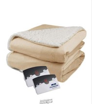 Pure Warmth Velour Sherpa Electric Heated Warming Blanket Twin Linen - £48.56 GBP