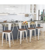 Set Of 4 High Back Counter Height Stools Kitchen Bar Chairs Modern Barst... - £194.35 GBP