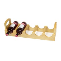 5 Bottle Wine Rack Holder Wooden Wine stand with handles Countertop wine display - £30.71 GBP