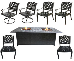Cast Aluminum Patio Furniture Elisabeth 7 Piece Patio Dining Set Double ... - $6,847.56 CAD