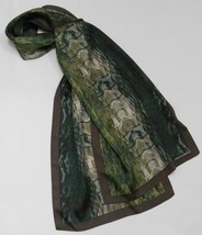 Vince Camuto 100% Long Silk Scarf Abstract Green Brown Tan Art To Wear - £27.42 GBP