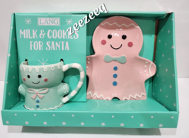 Christmas Pastel Pink Gingerbread Plate Aqua Mug Cookies For Santa Servi... - $39.99