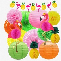 Tropical Paradise Party Pack: Flamingo Honeycombs, Pineapple Flags, Hang... - $43.55