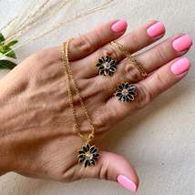 18k Gold Filled Black Flower Earrings Pendant Necklace Set For Wholesale Earring - $5.75+