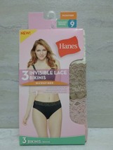 Hanes 3-Pack Tagless Microfiber Invisible Lace Bikinis, Pink/Tan/Ivory, ... - £7.06 GBP