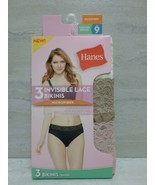 Hanes 3-Pack Tagless Microfiber Invisible Lace Bikinis, Pink/Tan/Ivory, ... - £7.17 GBP
