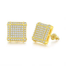 Cubic Zirconia &amp; 18K Gold-Plated Square Stud Earrings - £12.77 GBP