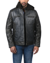 Multicolor Blue &amp; Black Designer Biker Hooded Leather Jacket  - $155.00