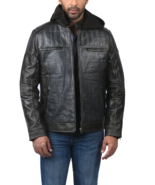 Multicolor Blue &amp; Black Designer Biker Hooded Leather Jacket  - £117.27 GBP