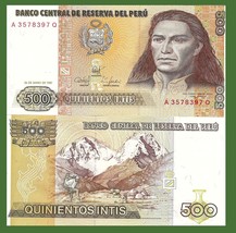 Peru P134b, 500 Intis, Tupac Amaru II /  mountain climber in Andes mount... - £1.13 GBP