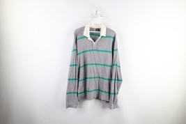 Vtg 90s Streetwear Mens Large Distressed Striped Long Sleeve Rugby Polo ... - £35.01 GBP