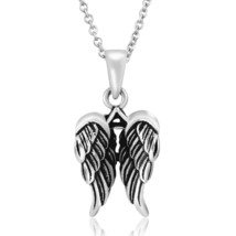 Guardian Angel&#39;s Detailed Heart Wings of Love Sterling Silver Pendant Necklace - £18.13 GBP