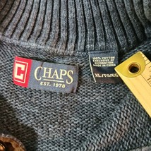 Chaps Men’s Cotton Blue 1/4 Button Pullover Sweater VGUC Elbow Patches Size XL image 3