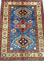 Super Kazak Traditional Organic Wool Hand-knotted Rug 3&#39; x 4&#39; Blue Rug - £350.83 GBP