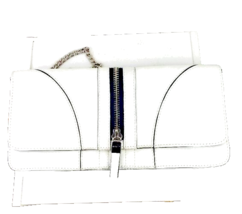 Milly White Leather Chain Shoulder Bag with Zipper Accent Clutch Women&#39;s... - £32.14 GBP