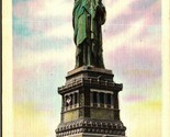 Statua Della Libertà New York Nyc Ny Lino Cartolina B4 - $3.03