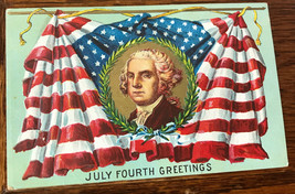 Patriotic~July Fourth Greetings~George Washington Portrait~Flag Curtain~Emboss - £6.02 GBP
