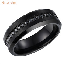 Black Tungsten Carbide Wedding Rings for Men Half Eternity AAAAA Round Cubic Zir - £57.02 GBP