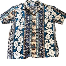 Vintage RJC men&#39;s button down hawaiian aloha tropical barkcloth fish turtle sz L - £51.76 GBP