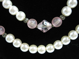 Double Strand Faux Pearl and Pink Bead NECKLACE Vintage 21&quot; Length Jewelry - $16.99