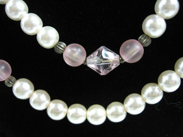 Double Strand Faux Pearl and Pink Bead NECKLACE Vintage 21&quot; Length Jewelry - £13.58 GBP