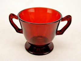 Ruby Glass Open Sugar Bowl, Footed, Starburst Bottom, Vintage Anchor Hocking - £7.66 GBP