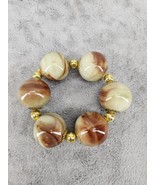 Chunky Round Agate Stone Bracelet Caramel Brass Colored Charm Jewelry - $7.98