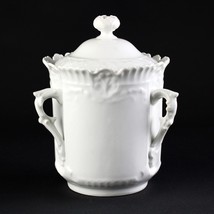 Tressemanes &amp; Vogt Limoges All White Biscuit Jar, Antique Ornate 3 Handl... - £145.47 GBP