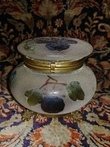 Art Glass Dresser Jar Coralene with hand painted berries Gold Accents wi... - $74.25