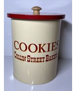 Collin Street Bakery Kitchen Cookie Jar Tin Wood Knob Handle Vintage - $19.77