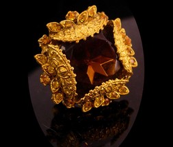 Antique Czech Ring - huge topaz Glass - ornate setting - size  5 1/2 -6 - czecho - £158.33 GBP