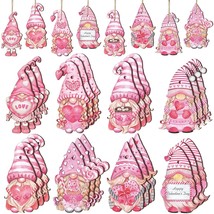 48 Pieces Valentine'S Wooden Gnome Ornaments Valentine'S Day Buffalo Plaid Woode - £17.55 GBP