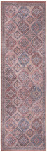 8&#39; Blue and Red Floral Power Loom Distressed Washable Runner Rug - £59.46 GBP