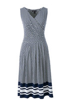 Lands End Women&#39;s Plus Fit and Flare Dress Radiant Navy Geo Border New - $49.99