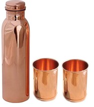 Copper Joint Free Water Bottle Plain with 2 Glasses Copper Bottle 1 Litre - £28.58 GBP