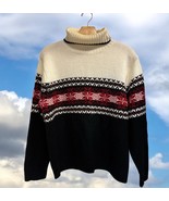 Vtg Carolyn Taylor Nordic Style Turtleneck Sweater Womens L Black Red  F... - $32.14 CAD