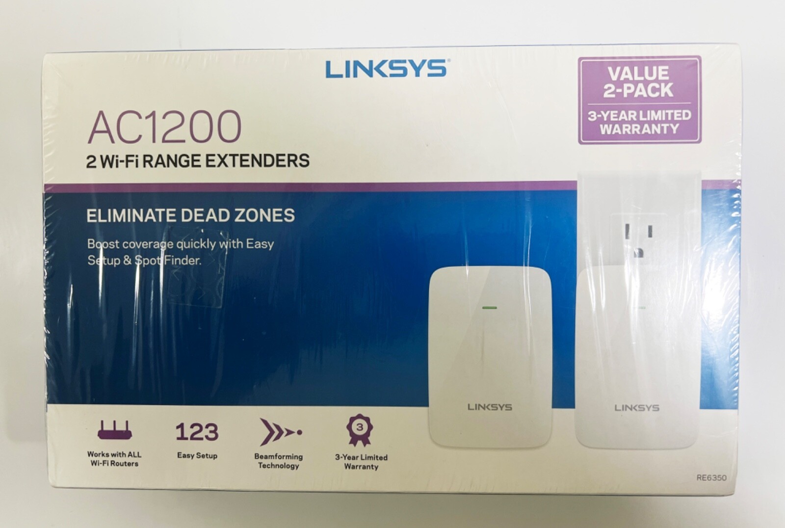 Linksys RE6350 AC1200 DualBand WiFi Range Extender-White- Brand New SEALED - $24.74