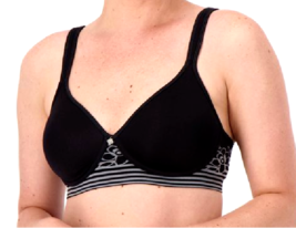 Breezies Floral Stripe Seamless Wirefree T-Shirt Bra - BLACK, 36C - £20.57 GBP